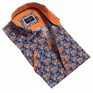 Camisa de pierna corta para hombre, camisa azul y naranja, con flores - Product Image 2