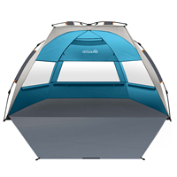 Zomerpop strandtent UPF50+ UV-bescherming Dubbellaags glasvezelpalen Eenvoudige opzet Zandzakken voor 3-4 personen Blauw
