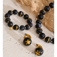 JINYOU 5964 Ensemble de bijoux bohème en acier inoxydable avec perles en résine à motif marbré, collier, bracelet et boucles d'oreilles créoles