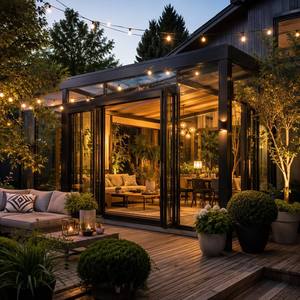Véranda <span class=keywords><strong>moderne</strong></span> en aluminium isolée avec double vitrage Low-E, <span class=keywords><strong>solarium</strong></span> toutes saisons pour jardin extérieur, villa, patio, hôtel, parc - Product Image 4