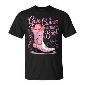Camiseta Give Cancer The Boot con botas de vaquero rosas, concienciación sobre el cáncer de mama - Product Image 1