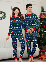Ensemble pyjama long à manches longues imprimé fleurs contrastées pour parents et enfants, chaussons et masque pour les yeux pour Noël d'hiver