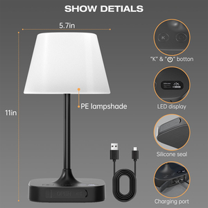 Lampe de table sans fil rechargeable 4000 mAh, lampe de douche étanche IP55, lumière LED de bain à luminosité réglable pour intérieur et extérieur - Product Image 4