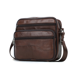 Bolso Cruzado para Hombre de Piel Genuina de Vacuno con Textura Lichi, Duradero, para Negocios y Viajes, Primavera 2024, Color Café, Marca Privada Licenciada - Product Image 5