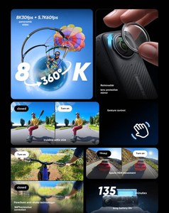 <span class=keywords><strong>Cam</strong></span>éra sportive panoramique 360 degrés 8K Shadowstone Insta360 X4 X5 avec stabilisation intégrée, étanche jusqu'à 10 m, <span class=keywords><strong>cam</strong></span>éra <span class=keywords><strong>VR</strong></span> - Product Image 5