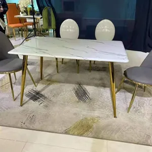 Grosir warna kustom furnitur Modern kaki logam meja makan desain modis Populer