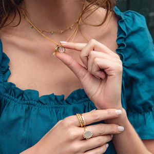 Collar Abierto Gemnel Fashion de Plata 925 y Oro 18k con Colgante Ojo Biográfico, Zirconia y Turquesa - Product Image 3