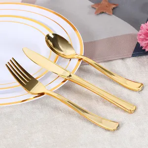 Ningbo premium heavy duty gold wedding forchette usa e getta cucchiai coltelli posate di plastica