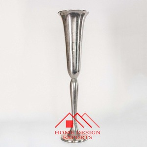 Trompette décorative de mariage, vase de sol en aluminium fini nickel, design unique, grand avec colonne pour hôtels et restaurants à domicile - Product Image 4