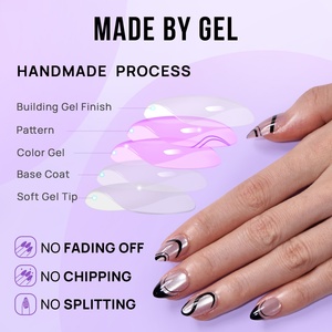 BTArtbox 30 Uñas Postizas de Gel Suave, Cortas, Almendradas, de Alta Calidad, con Diseño de Líneas, Efecto Ojo de Gato, Uñas a Presión de Lujo - Product Image 5