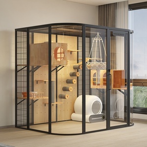 Villa de Lujo Moderna para Gatos con Cristal Panorámico, Estructura de Madera Maciza y Hierro, Catio Interior con Rascador, Pre-Ensamblada, Impermeable y Ecológica - Product Image 3