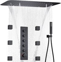 Système de douche multifonctionnel 5 fonctions au design moderne, finition chrome noir mat, avec jets latéraux et douchette à main
