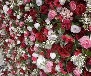 <span class=keywords><strong>Mur</strong></span> <span class=keywords><strong>de</strong></span> fleurs artificielles Q66, toile décorative 3D enroulable avec roses en soie, toile murale florale - Product Image 4