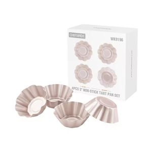 ชุดพิมพ์ทาร์ตทรงกลม WK9196 4 ชิ้น เคลือบสารกันติด ลายลายนูนสีทอง พร้อมฐานรองพิมพ์เค้กแบบรักษ์โลก - Product Image 3