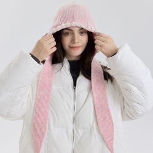 Gorro de punto con orejeras, logotipo personalizado, con perlas y lazo, gorro francés, gorro de invierno para mujer, venta al por mayor de fábrica - Product Image 3