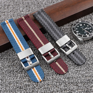 Correa de reloj de nailon a rayas de dos piezas de lujo, correa de reloj de tela de liberación rápida de 18/20/22MM con hebilla de <span class=keywords><strong>acero</strong></span> inoxidable, lazo de Metal - Product Image 1