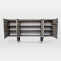 Buffet moderne français à 4 portes en bois massif avec base en fer forgé, idéal pour salon, cuisine, hôtel