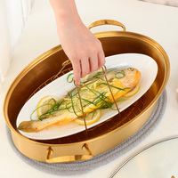 Casserole en forme d'œuf pour la cuisson du poisson, en acier inoxydable, pour la cuisine, avec couvercle en verre et assiette en céramique