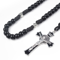 Chapelet Homme Robuste en Paracorde Noire, Collier Croix avec Perles Acryliques de 12 mm pour Catholique