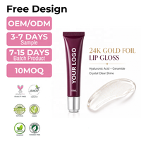 Gloss à lèvres OEM 24K or véritable, végétalien, à l'acide hyaluronique et aux céramides, longue tenue, hydratant, lissant, haute brillance