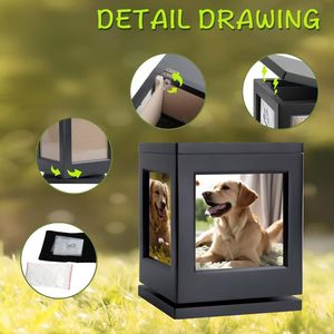Pet Urn Wooden <b>Box</b> Square With Photo Display For Dogs And Cats Commemorative <b>Memorial</b> Storage - Product Image 2