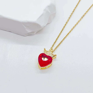 Collares con Colgante de Corazón de Piedra en Oferta, Collar con Corona de Corazón, Collar con Colgante de Corona de Corazón para Mujer - Product Image 2