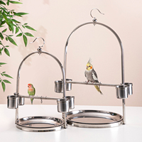 Perchoir pour perroquet en acier inoxydable, 4 coupelles, base ronde, option suspendue, support portable pour oiseaux/cage