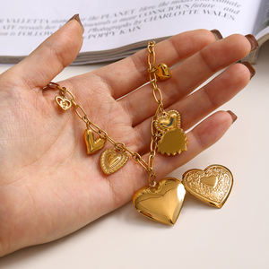 J & D 18k الذهب الفولاذ المقاوم للصدأ مكتنزة القلب قلادة سوار مجموعة متعددة الوظائف أنيقة لتزيين الصور - Product Image 5