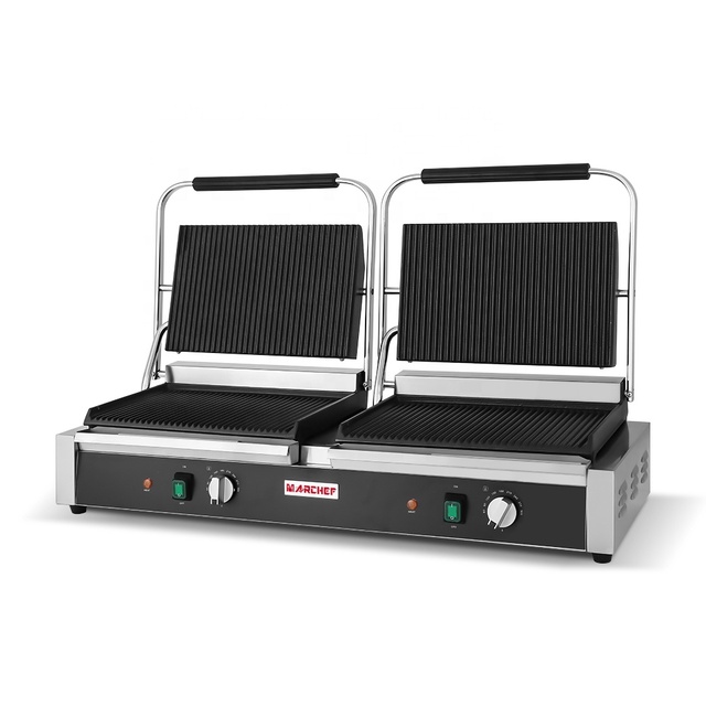 CE Commercial Restaurant Non-Stick 4.2kw Professionnel Cast Iron Electric Sandwich Maker Contact Panini Press Grill