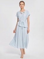 Ensemble deux pièces décontracté respirant en mélange de cachemire pour femme, avec haut ceinturé et jupe midi, personnalisable