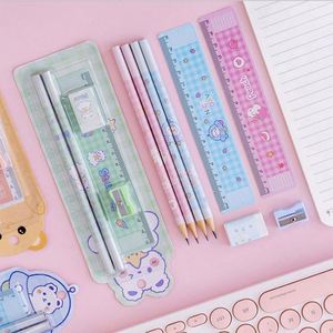 Juego de Papelería Escolar de Cinco Piezas en Caja de Plástico de Color Personalizado, Regalo de Cumpleaños, Bonito y Kawaii, Regla, Goma de Borrar, Lápiz - Product Image 2