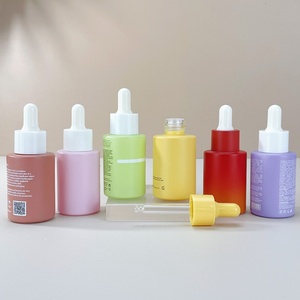 In Stock Wholesale Custom logo Pastel Color Blue Green Orange Red Purple 30ml Glass Serum Bottle 1oz Dropper Bottle - Product Image 4