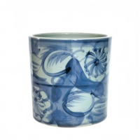 Pot de fleurs en céramique vintage à motif échelle peint à la main, pot de plantes en porcelaine rustique émaillée 4-5L, vase de table pour la maison, le bureau et le jardin