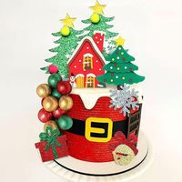 Ensemble de décorations de gâteau costume de Père Noël, arbre en feutre, maison en pain d'épices, clochette scintillante, flocon de neige, boîte cadeau, boule, échelle, fournitures pour fête de Noël