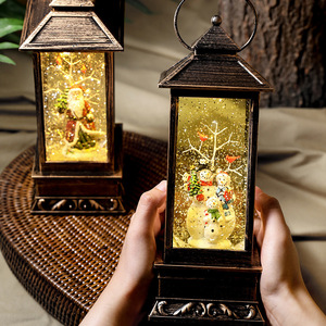 Lanterne de Noël en résine avec boîte à musique, Père Noël et bonhomme de neige, décoration de table, cadeau de Noël, ornement, dropshipping Shopify - Product Image 5