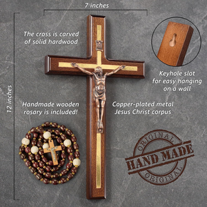 Croix murale crucifix faite à la main, croix en bois de Saint Benoît, décoration murale, crucifix catholique, cadeaux religieux, sacrement catholique - Product Image 6