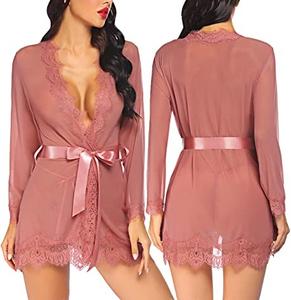 Robe de nuit sexy simple, robe de chambre en plumes, robe de mariée en satin, robe de boudoir avec manches en fourrure moelleuses, lingerie en mousseline, longue robe de mariée pour femmes - Product Image 3