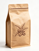 Sachet de café en papier kraft à 8 soudures latérales avec valve unidirectionnelle et fermeture éclair, logo personnalisé, emballage haute barrière en feuille d'aluminium métallisée