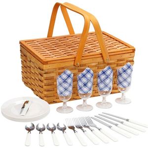 Grand Panier Pique-Nique Vintage en Rotin avec Vaisselle et Poignée, Style Chinois, pour la Plage et le Camping, pour Femmes - Product Image 4