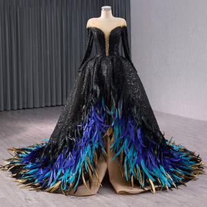 Jancember 241060 Bling Party Robes de soirée en plumes à manches longues pour filles - Product Image 3