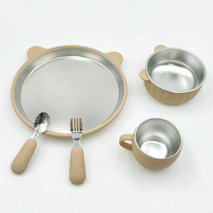 Juego <span class=keywords><strong>de</strong></span> Vajilla para Bebés <span class=keywords><strong>de</strong></span> Silicona y Acero Inoxidable 304, Plato con Succión, Taza, Cuchara y Tenedor, Diseño Animal - Product Image 6