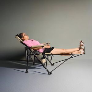 Silla de Playa Portátil Beige con Reposapiés Desmontable y Respaldo Inclinable para Uso en Exteriores S345 - Product Image 3