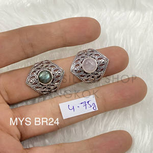 Anillo hecho a mano de labradorita y cuarzo rosa de plata de ley con piedras preciosas naturales anillo elegante joyería de plata al por mayor para mujer - Product Image 1