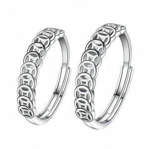 Anillos de Pareja con Diseño de Moneda Tradicional China, Anillo Ajustable para Parejas, Anillo de la Buena Suerte, Anillo de Moneda Antigua China - Product Image 1