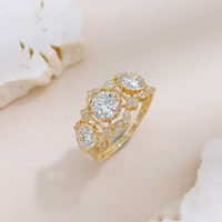 Anello Vintage in Pizzo Traforato con Diamante Coltivato in Laboratorio, Placcato in Oro Giallo 18K, Anello Cocktail Traforato per Signore