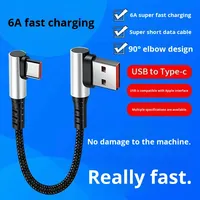 Cable de ángulo recto de 90 °, carga rápida de 1 pie, PD, 65W, para teléfono móvil, ordenador, juegos, bancos de energía, Cable de carga corto