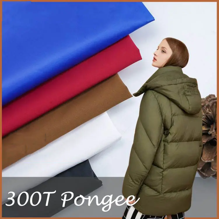Kain Pongee 300T daur ulang klasik 100% poliester kain tahan air digunakan untuk lapisan jaket mantel empuk