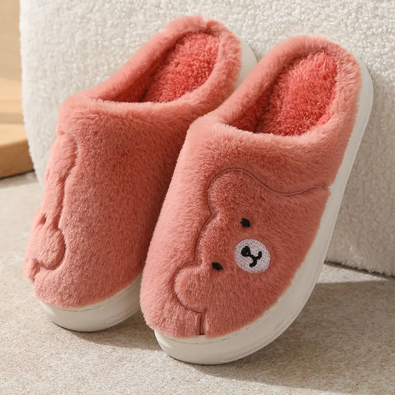 Hot Selling Katoenen Slippers Dames Winter Zachte Bodem Warm Pluizig Pluche Fuzzy Indoor Home Slippers Voor Unisex