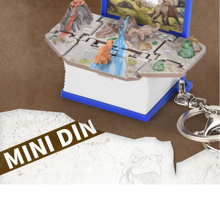 Promotion Gift 3D Folding Pop Up Book Novelty Plastic  Keychain  Mini Dinosaur Toy For Kids