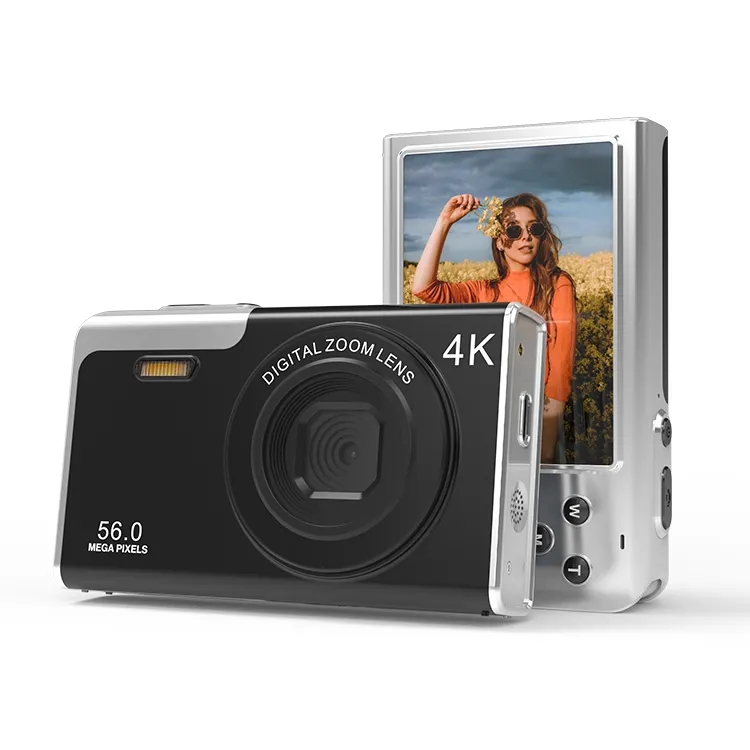 كاميرا صغيرة مصغرة بتصميم أصلي 2.7 بوصة فائقة الدقة 4K تتميز بتوجيه تلقائي لكاميرات الفيديو الكهربائية الكهربائية كاميرا رقمية للجيب مزودة بالفلاش